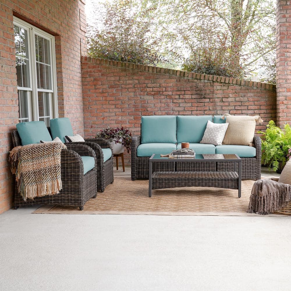 Leisure Made Jackson 6-Piece Wicker Seating Set with Spa Blue Cushions ...