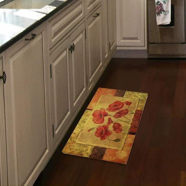18 in. x 30 in. Jacobean Poppy Kitchen Cushion Floor Mat