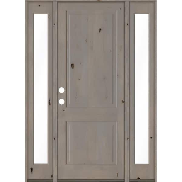 Krosswood Doors 70 in. x 96 in. Rustic Knotty Alder Right-Hand/Inswing Clear Glass Grey Stain Square Top Wood Prehung Front Door