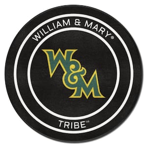 William and Mary Black 2 ft. Round Hockey Puck Accent Rug