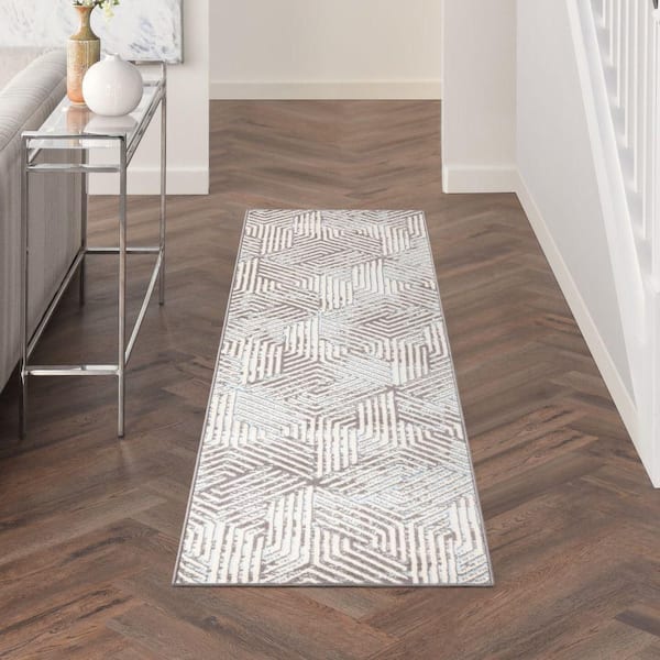 Grafix Grey 2 ft. x 12 ft. Geometric Contemporary Runner Area Rug