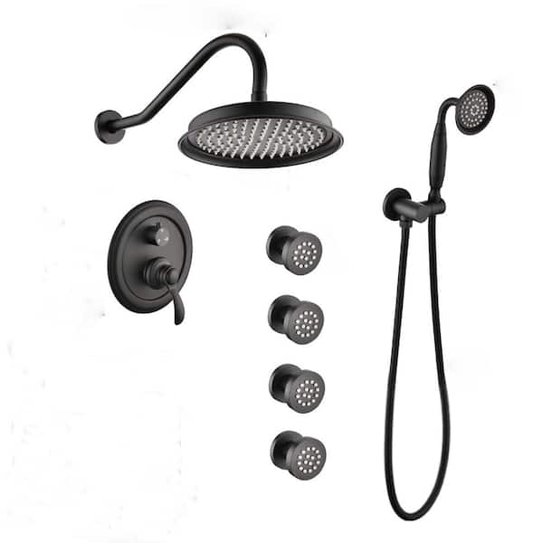 PROOX Double Handle 3-Spray Shower Faucet 2.5 GPM with Body Sprays in. Matte Black
