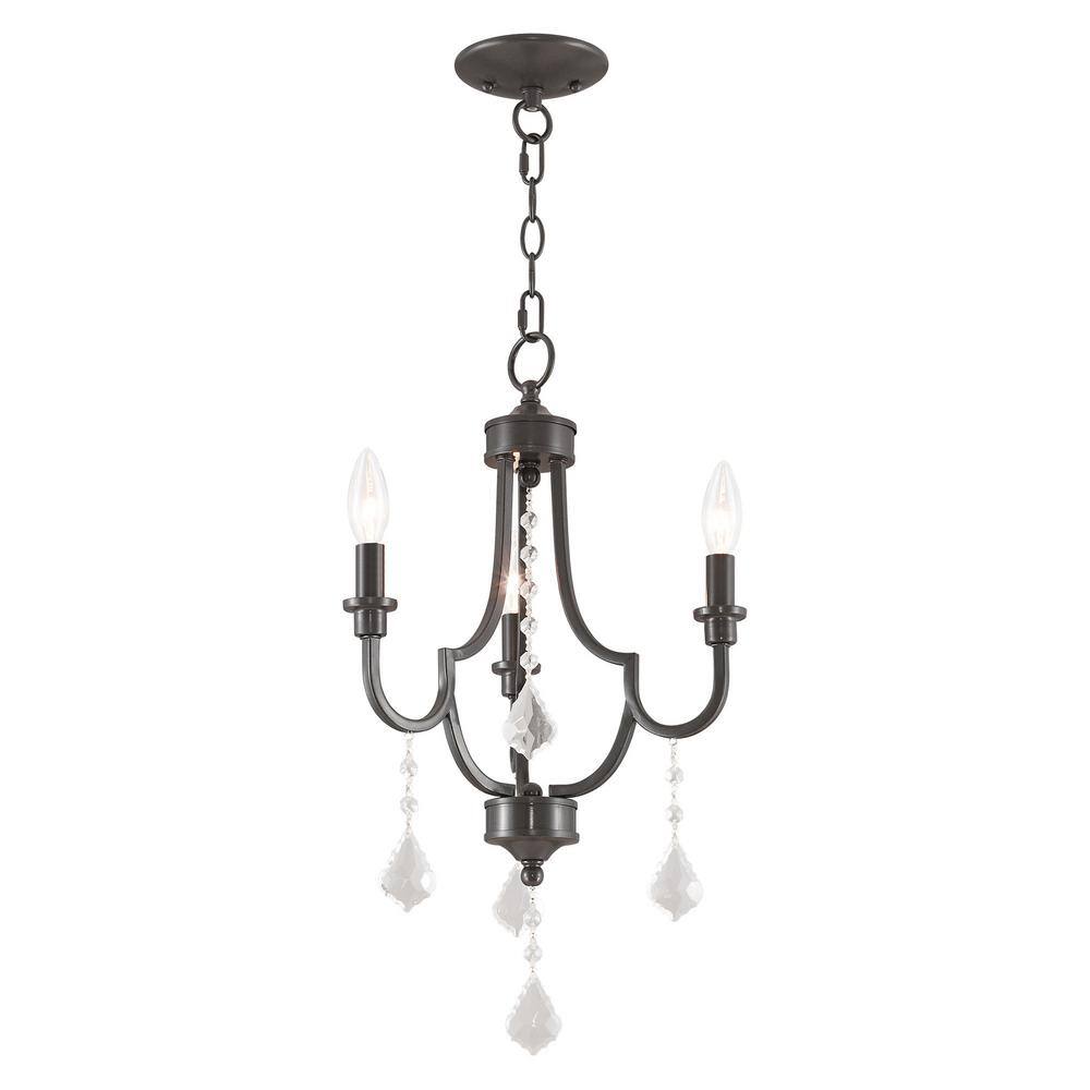 Elegant English Bronze Mini Chandelier with Crystal Accents