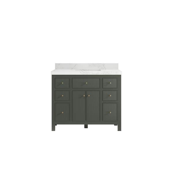 Willow Collections Sonoma 42 in. W x 22 in. D x 36 in. H Bath Vanity in Pewter Green with 2" Calacatta Nuvo Top
