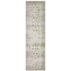 Cascade Gray 2 ft. x 8 ft. Distressed Oriental Persian Polyester Machine Washable Indoor Runner Area Rug