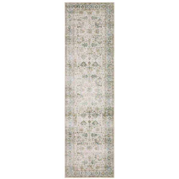 AVERLEY HOME Cascade Gray 2 ft. x 8 ft. Distressed Oriental Persian Polyester Machine Washable Indoor Runner Area Rug