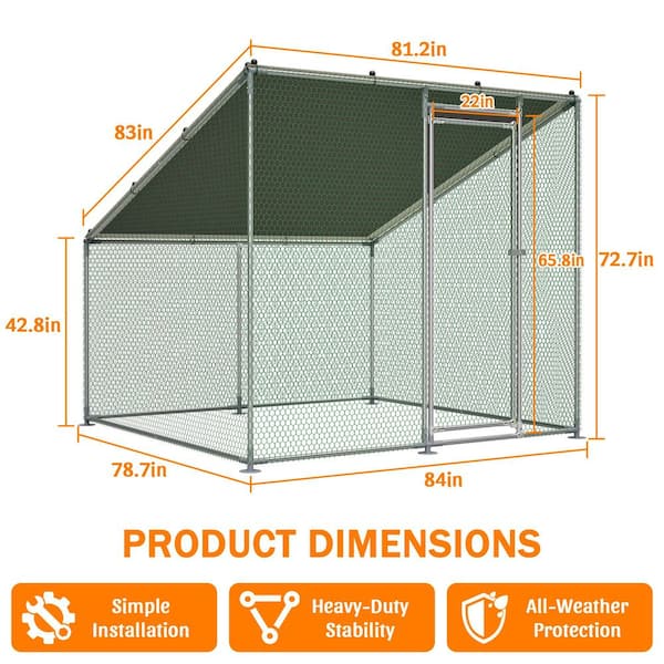 GOGEXX 7 ft. x 6.5 ft. Metal Chicken Coop Steel Wire Walkin