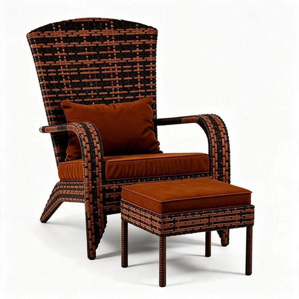 Patio Wicker Adirondack Rocking Chair with Ottoman & Cushions, high-back design  for deck, garden and backyard,Brown price history on PriceWatchPro