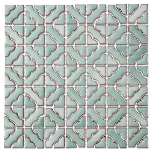 Hudson Tower Mint Green 6 in. x 6 in. Porcelain Mosaic Take Home Tile Sample