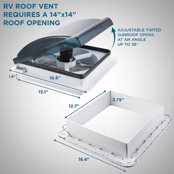 Hike Crew 14 RV Roof Vent Fan with 6 Speeds, Remote Control, and LED Light