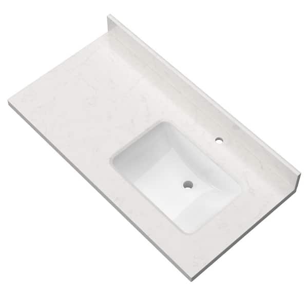 42 in. W x 22 in. D Engineered Stone Rectangular Right Single Sink Vanity Top in Carrara White with 4 in. H Backsplash