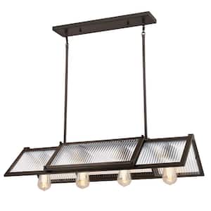 Finn 4-Light Oil Rubbed Bronze Chandelier with Clear Ribbed Glass Shades