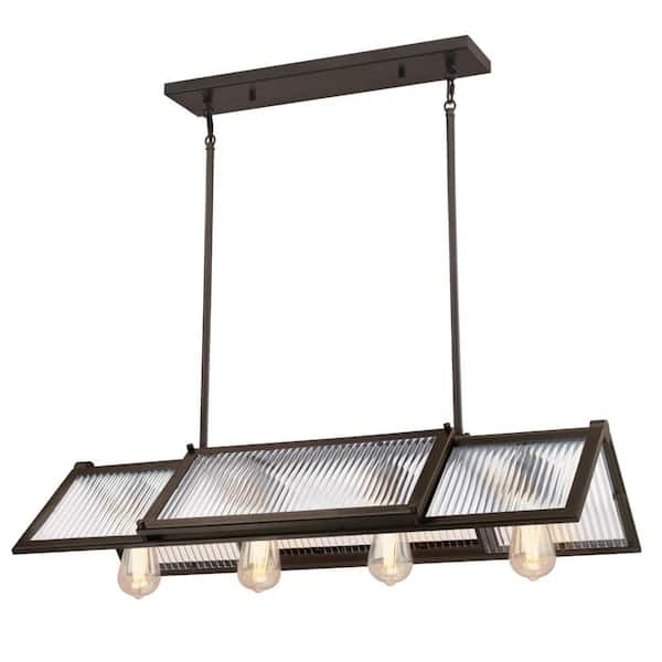 Finn 4-Light Oil Rubbed Bronze Chandelier with Clear Ribbed Glass Shades