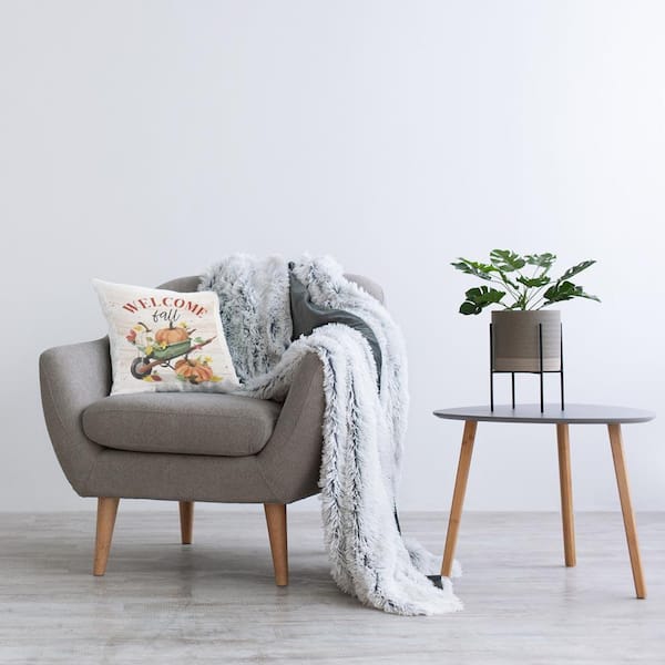 Welcome Fall Wagon White Print Polyester 18 in. X 18 in. Throw Pillow