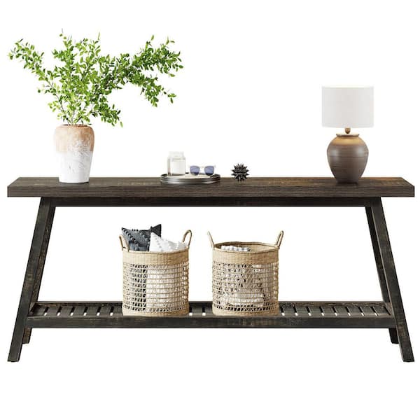 BYBLIGHT Turrella 70.9 in. Brown Rectangle Wood Console Table with Storage