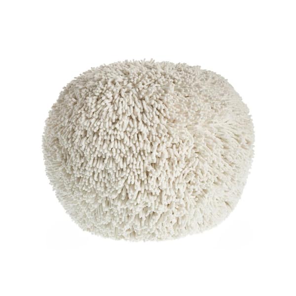 HomeRoots Amelia Cream Cotton Round Accent Ottoman