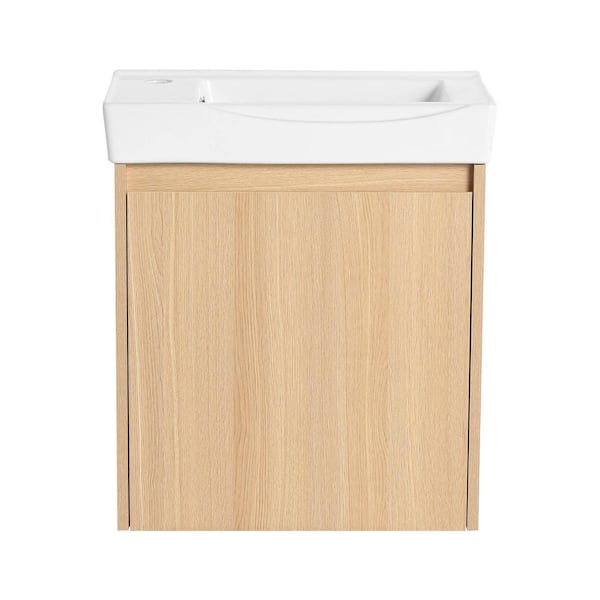20 in. Single Sink Floating Oak Bath Vanity with White Ceramic Top, Soft Closing Door