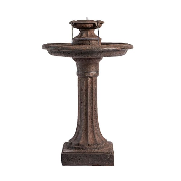 28 in. BirdBath Water Fountain, 1-Tier, Outdoor, Brown Resin, Auto Shut Off Pump, Decorative Water Fountain