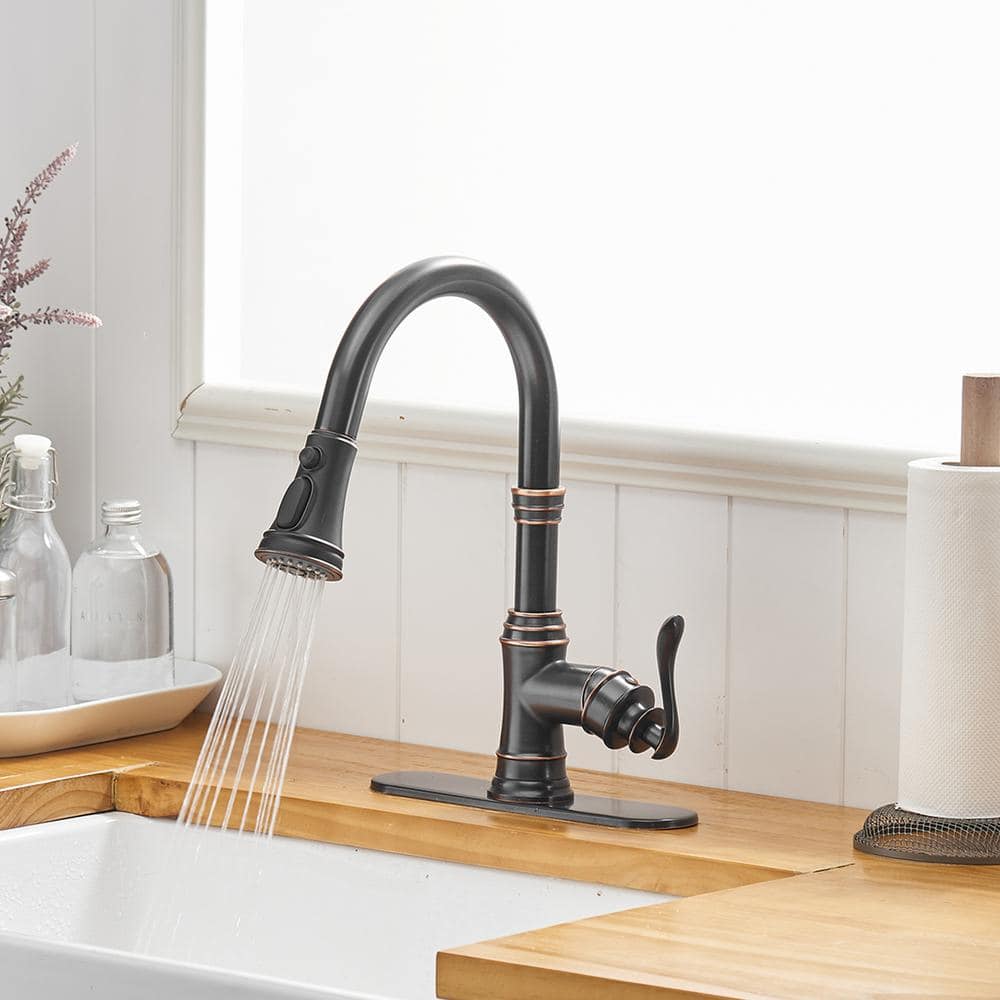 Oil-Rubbed Bronze Pull-Down Kitchen Faucet with Spray