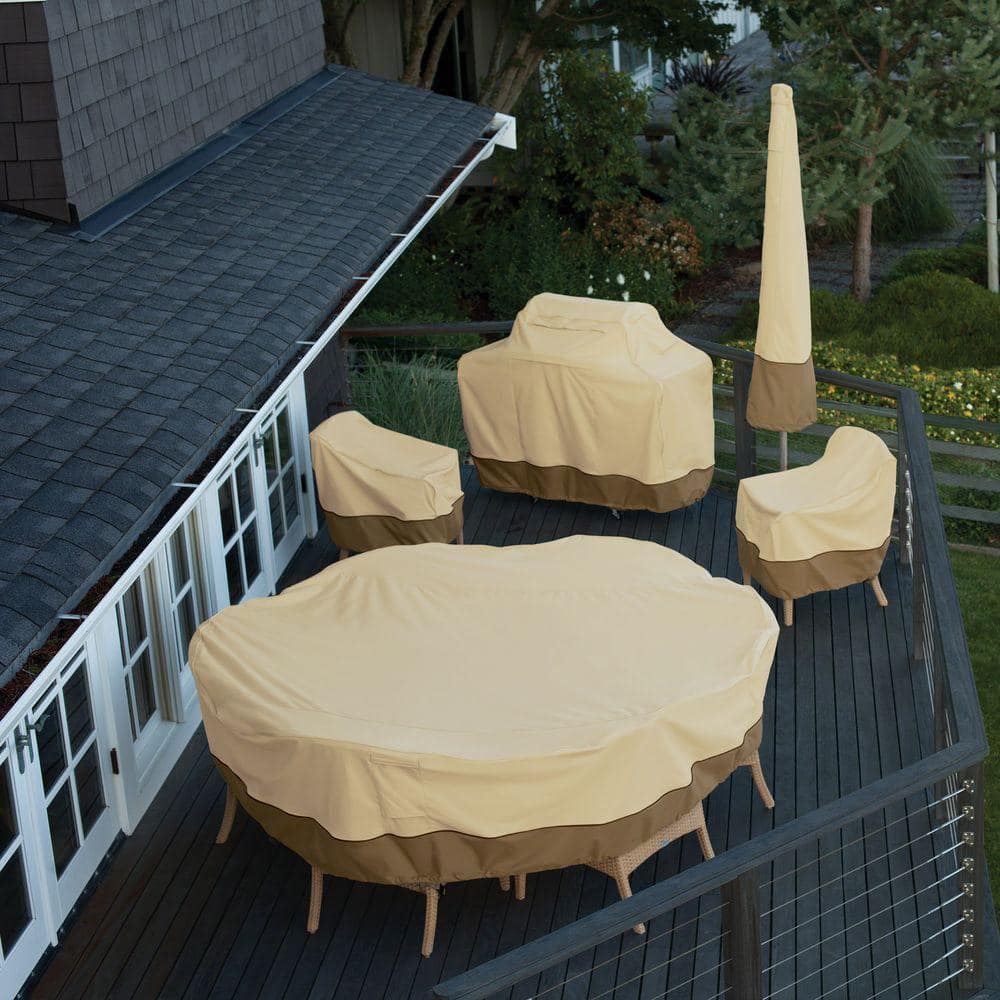 Tan and Brown Water-Resistant Square Patio Set Cover with Umbrella Hole
