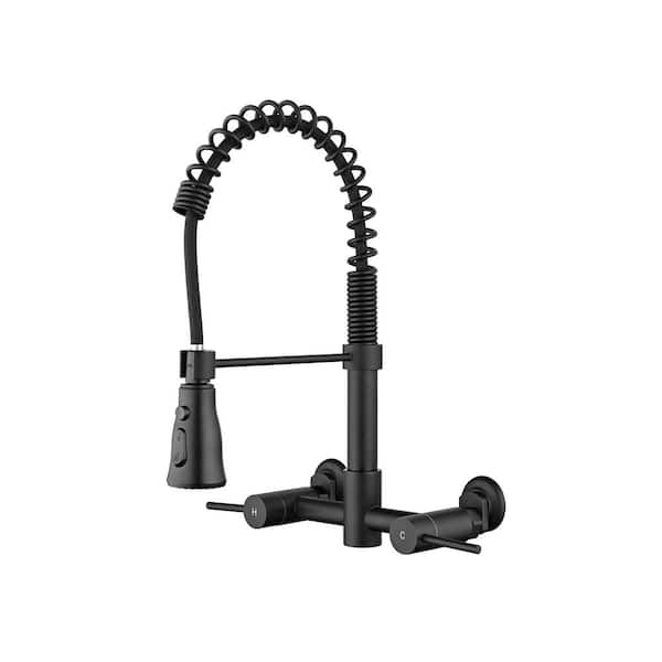 Tahanbath Double Handle Bridge Kitchen Faucet in Brushed Nickel