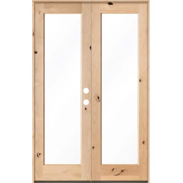 Krosswood Doors 64 in. x 96 in. Rustic Knotty Alder Left Hand Inswing Full-Lite Clear Glass Unfinished Wood Double Prehung Front Door