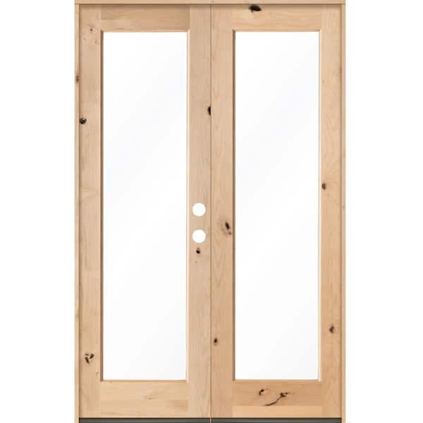 Krosswood Doors 64 in. x 96 in. Rustic Knotty Alder Left Hand Inswing Full-Lite Clear Glass Unfinished Wood Double Prehung Front Door