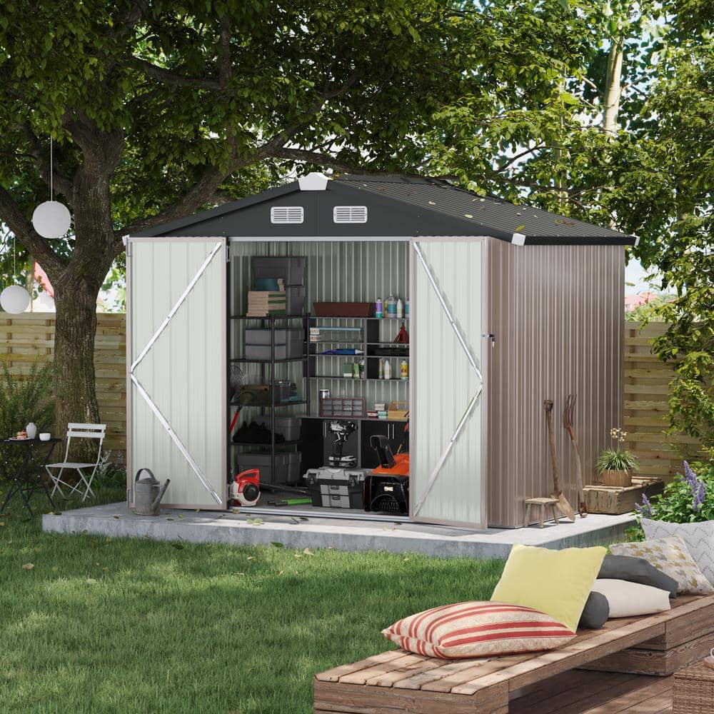 Sizzim 8 ft. W x 6 ft. D Metal Storage Shed with Lockable Door and