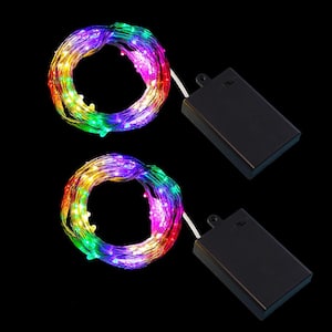 100-Light LED Battery Operated Multi-Color Multi-Strand Fairy String Lights (Set of 2)