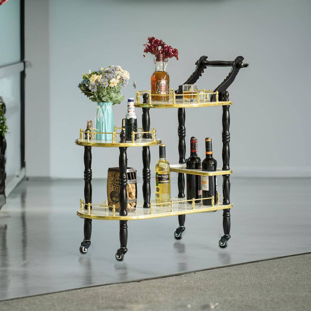 Fabulae White Wood 3-Tier Rolling Bar Cart with Wine Storage