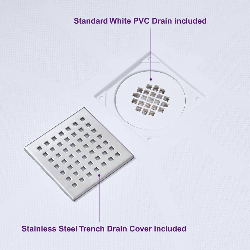 48" White Rectangular Shower Pan with Brushed Nickel Drain Cover