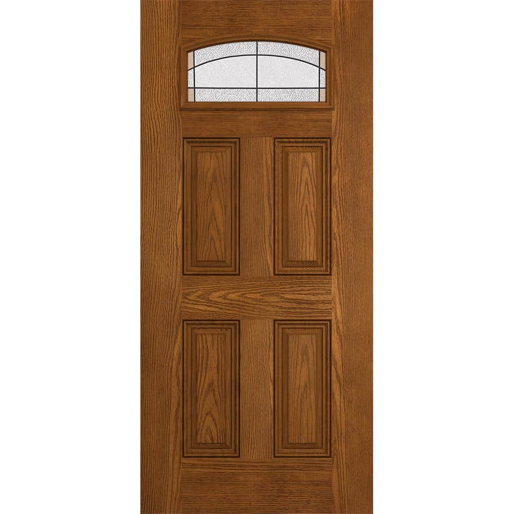36 in. x 80 in. Camber Top Ballantyne Decorative Glass Mocha Fiberglass Front Door Slab -  JELD-WEN, THDJW239800007
