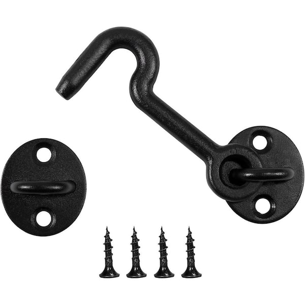 4 Barn Door Lock Hook and Eye Latch Whole Cast Black for Indoor Outdoor Use Ultra-High Service Life Anti-Rust