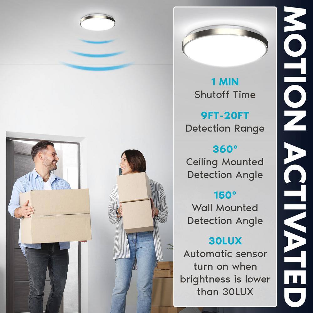 Brushed Nickel 11" LED Flush Mount Light with Motion Sensor