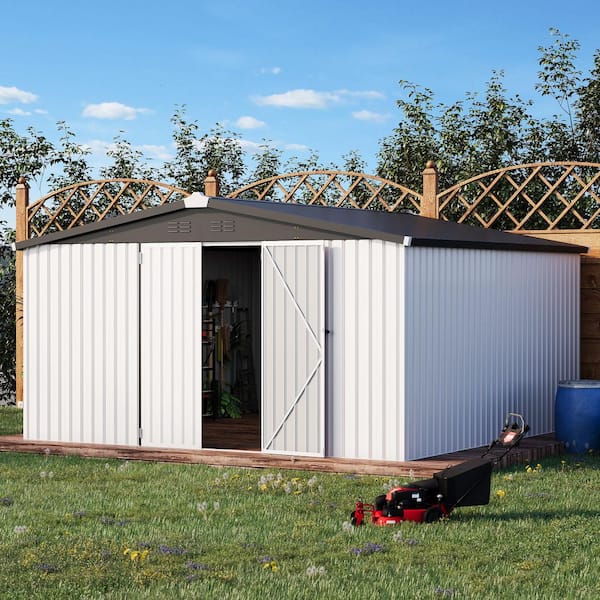 AECOJOY 12 ft. W x 12 ft. D Metal Shed with Double Lockable Door