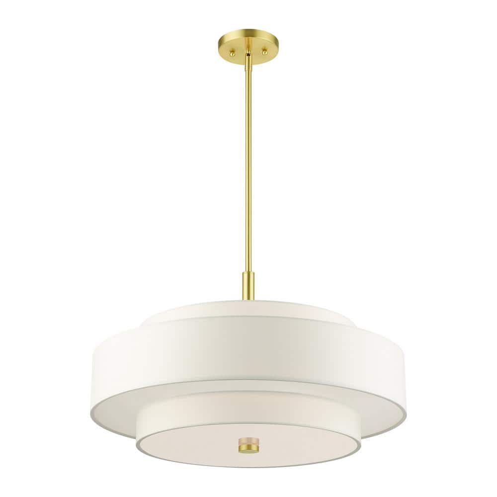 Meridian Satin Brass 5-Light Drum Shade Pendant Chandelier