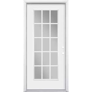 36 in. x 80 in. White 15 Lite Left Hand Inswing Primed Steel Prehung Front Exterior Door with Brickmold