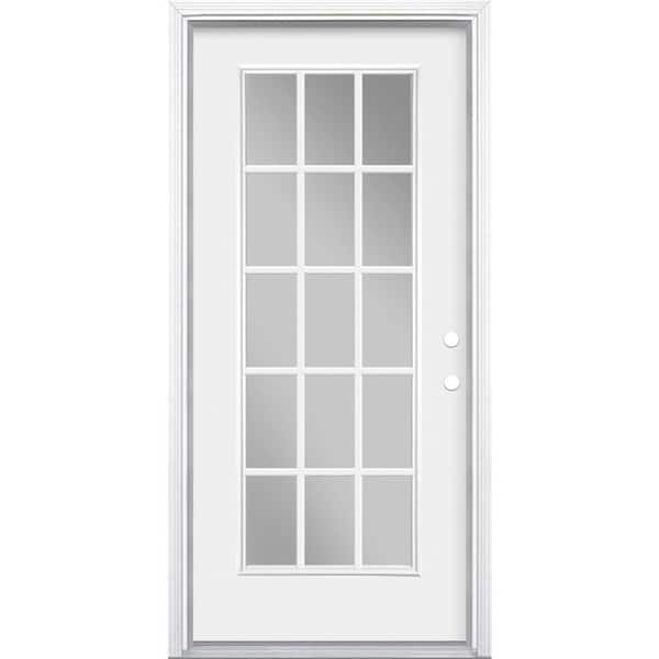 Masonite 36 in. x 80 in. White 15 Lite Left Hand Inswing Primed Steel Prehung Front Exterior Door with Brickmold
