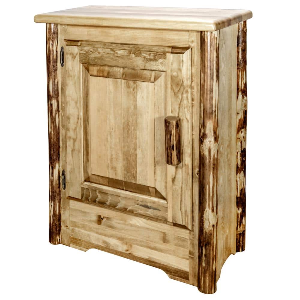 Brown Lacquer Lodgepole Pine Accent Cabinet with Adjustable Shelving