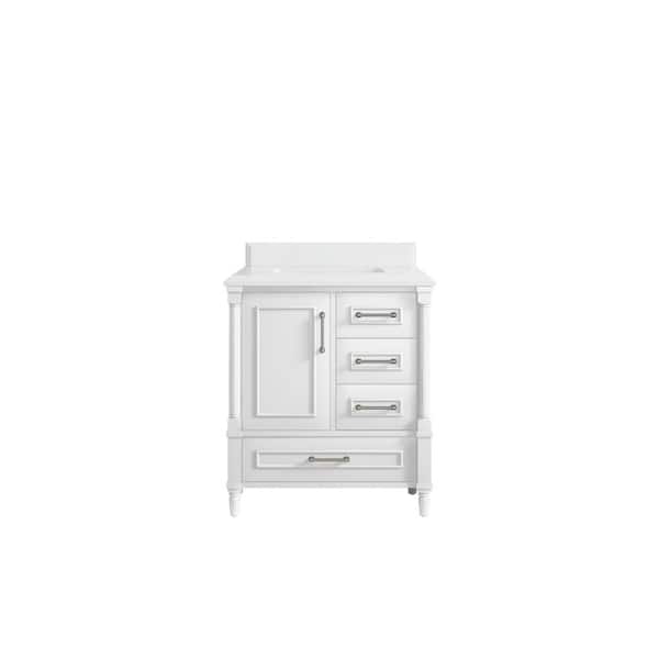 Willow Collections Hudson 30 in. W x 22 in. D x 36 in. H Bath Vanity in White with Cove Edge White Quartz Top