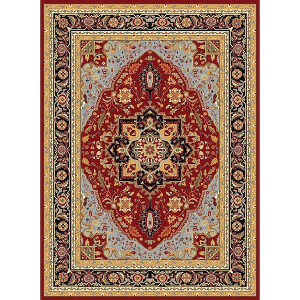 Lyndhurst 8 ft. x 10 ft. Red/Black Floral Border Medallion Area Rug