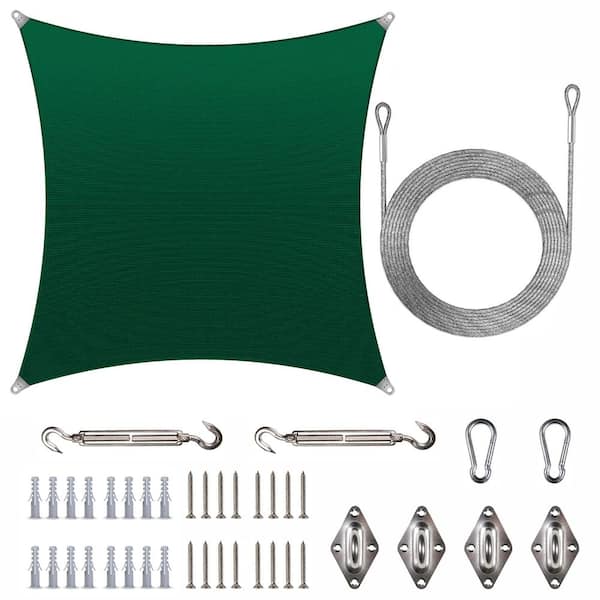 Super Ring 22 ft. x 22 ft. Sun Shade Sail with Hardware Kit and Cables-Green
