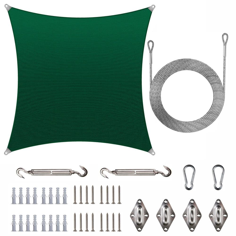 Super Ring 24 ft. x 24 ft. Sun Shade Sail with Hardware Kit and Cables-Green price history on PriceWatchPro