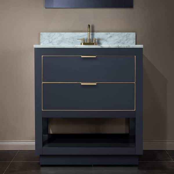 WOODBRIDGE Venice 31 in.W x 22 in.D x 38 in.H Bath Vanity in Gray with Marble Vanity Top in White with White Sink