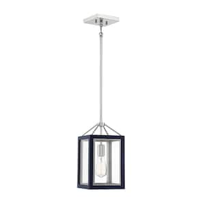 Carlton 1-Light Navy with Polished Nickel Accents Shaded Pendant Light