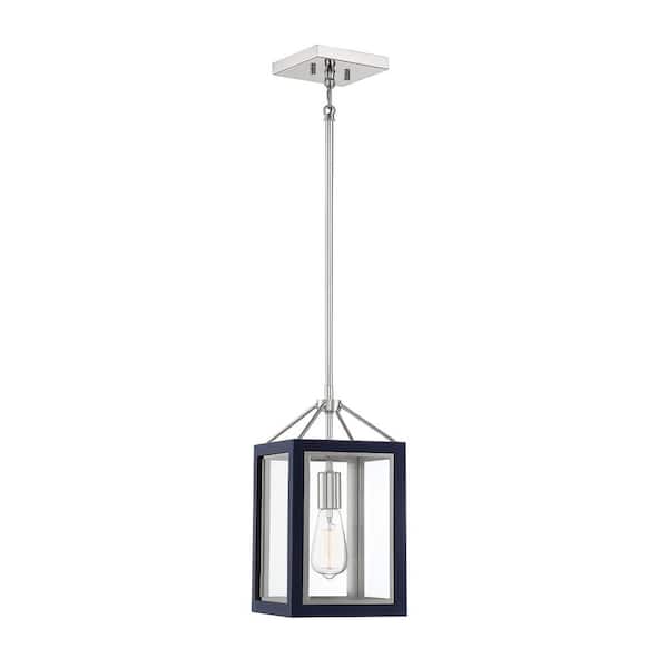Savoy House Carlton 1-Light Navy with Polished Nickel Accents Shaded Pendant Light