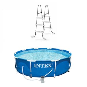 10 ft. x 2.5 ft. Round Above-Ground Pool Ladder with Pool Set with Filter Pump