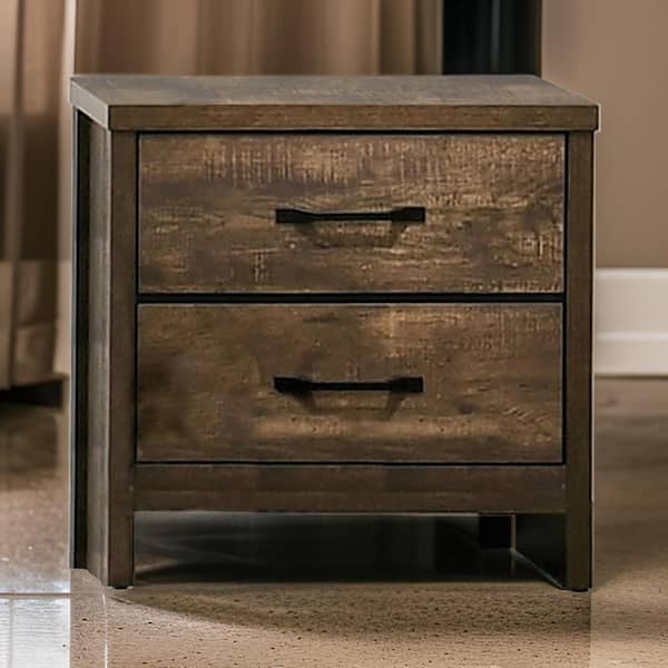 Benjara Brown and Black 2-Drawer 23.62 in. Wooden Nightstand