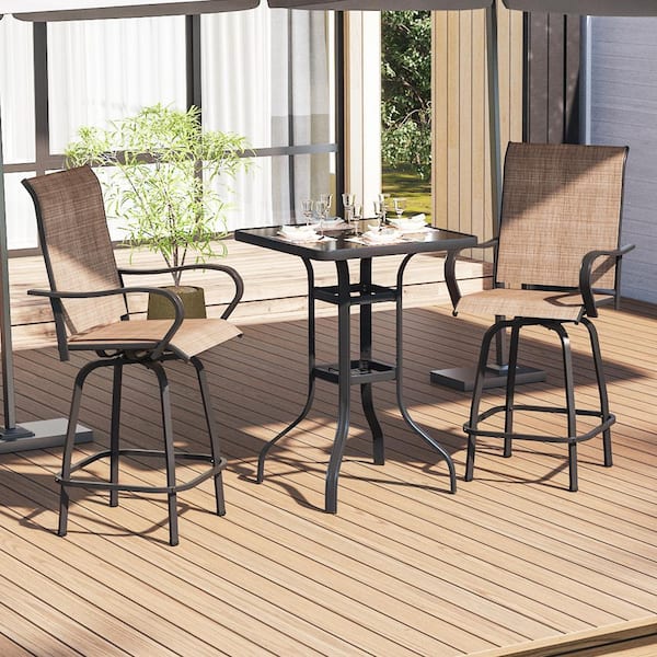SUNMTHINK 3-Piece Metal Outdoor Bar Set with Bar Height Swivel Hign Chairs and Bistro Dining Table