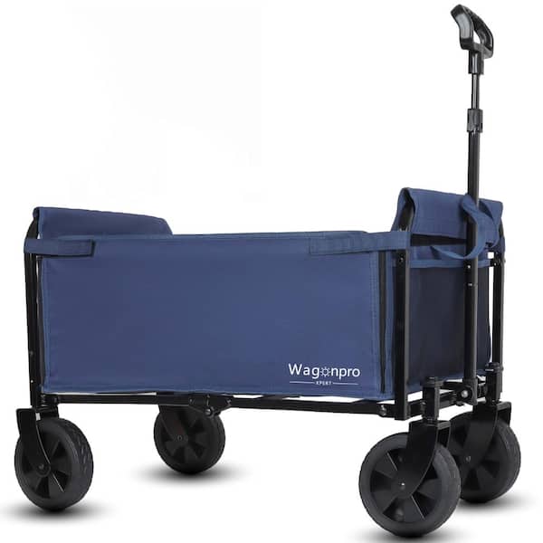 All-In-One Folding Trolley, 4-Wheel, Bench Seat, Dog Leash, Camping Beach, Dark Blue